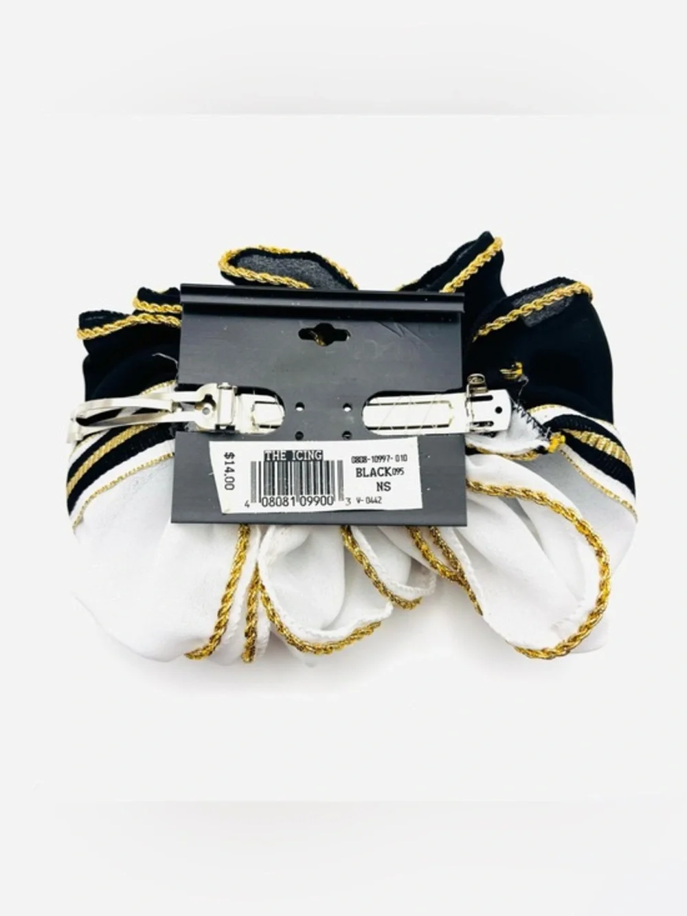 Vintage‎ Black White Gold Trim Ruffled Hair Clip Barrette Nautical Sailor NEW
